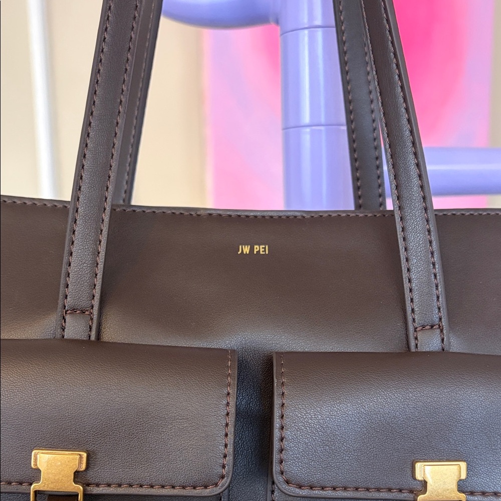 JW PEI Black Leather Tote with Front Pocket Details - Picture 2 of 4